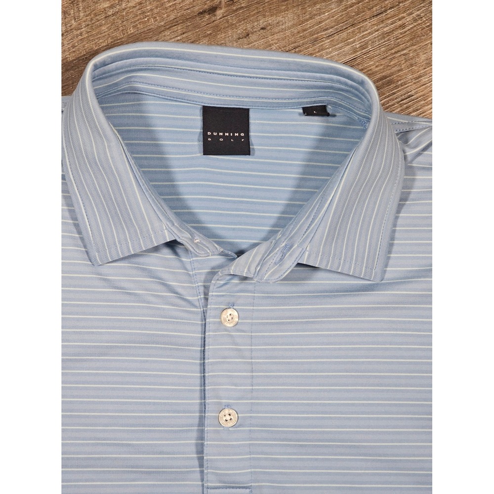 Dunning Golf Mens Large Blue Striped Coolmax‎ Lycra Short Sleeve Polo Shirt L - Picture 3 of 8